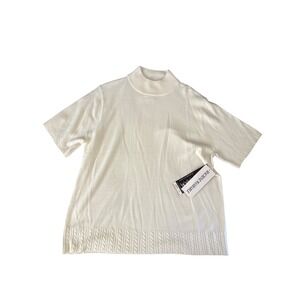 Sag Harbor Woman Cream Short Sleeve Mock Neck Cable Knit Sweater 1X NWT F24382